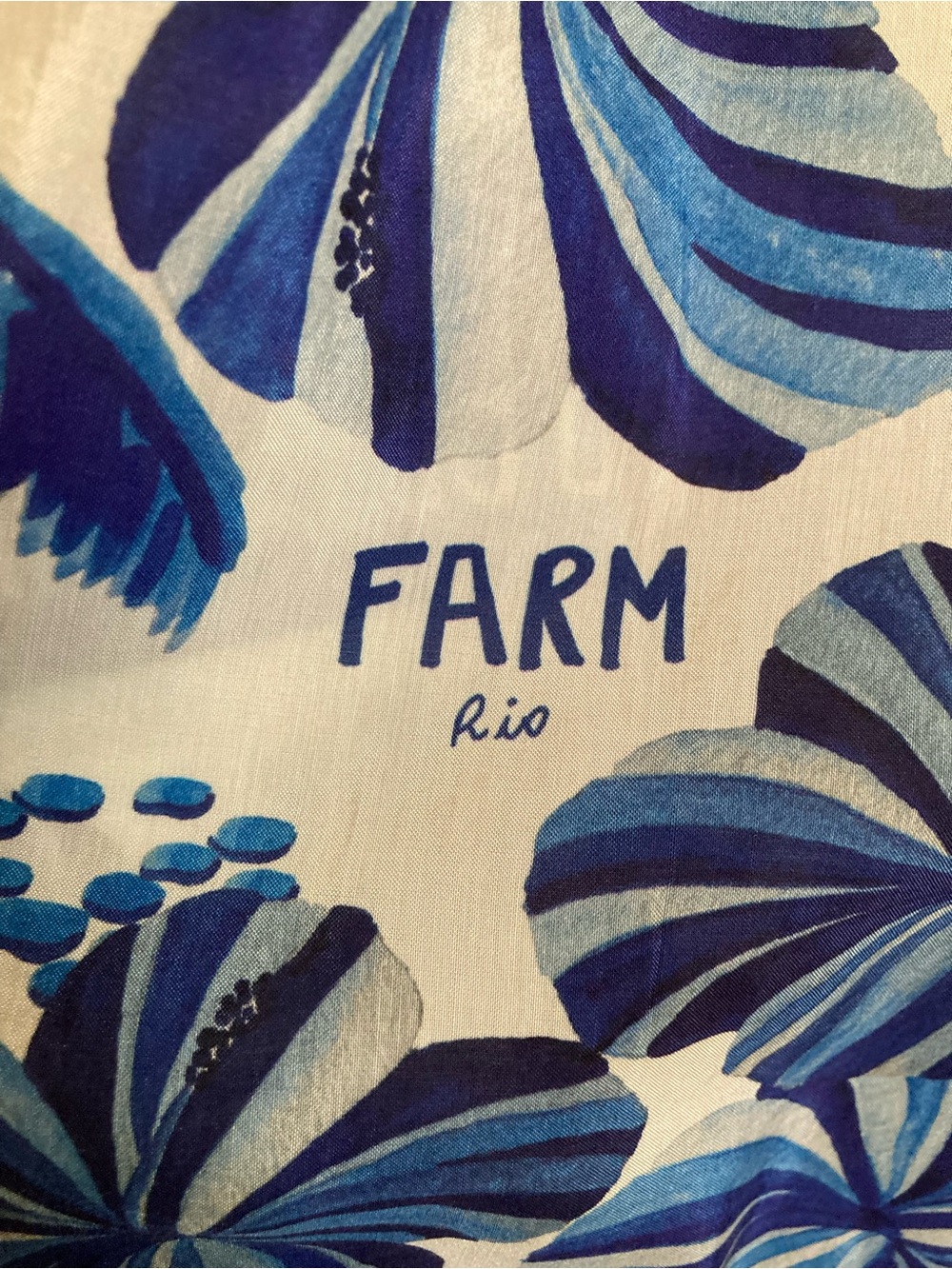 NEW FARM Rio Sweet Rio Mini Dress Tropical Beaded Belt Blue Off White Size L - Picture 13 of 16